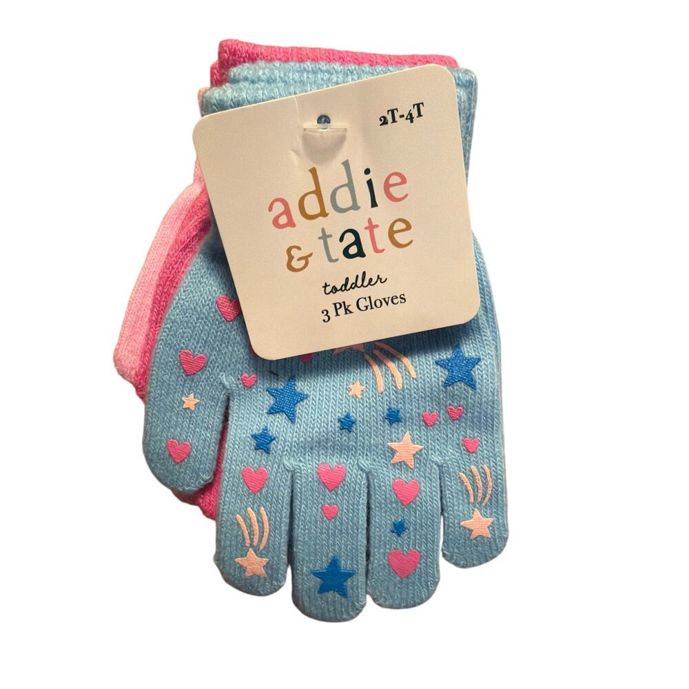Addie & Tate Toddler Girl's Pink & Blue Winter Gloves 3-Pack 2T-4T